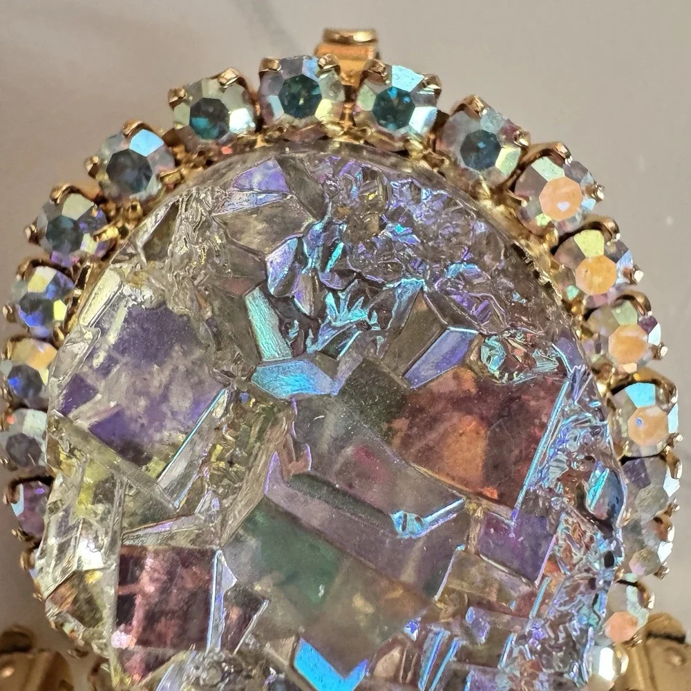 VTG Juliana Geode Brooch Iridescent AB Aurora Borealis Book Piece